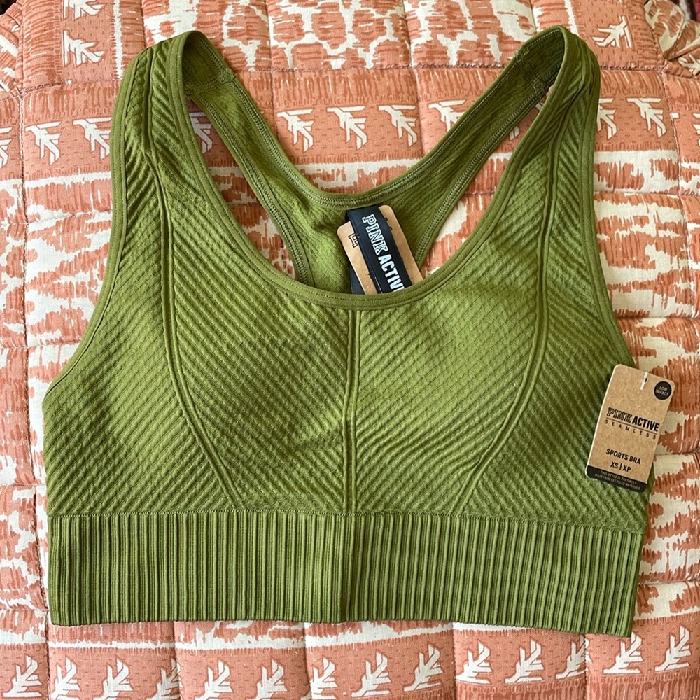 Victoria’s Secret Pink Active Seamless XS Green Sports Bra New with Tags NWT - Picture 1 of 6